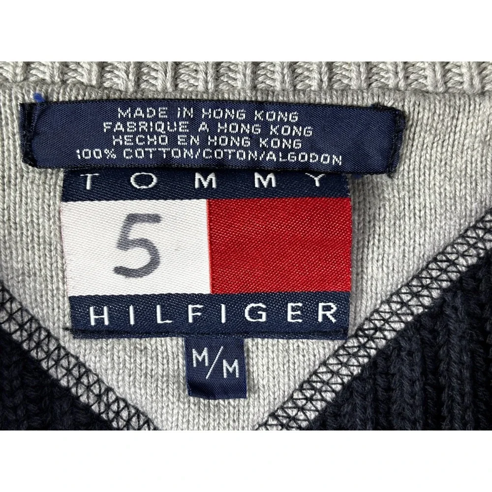 Tommy Hilfiger Plaid Sweater Mens M‎ Red Navy Crest Logo Preppy Classic Knit